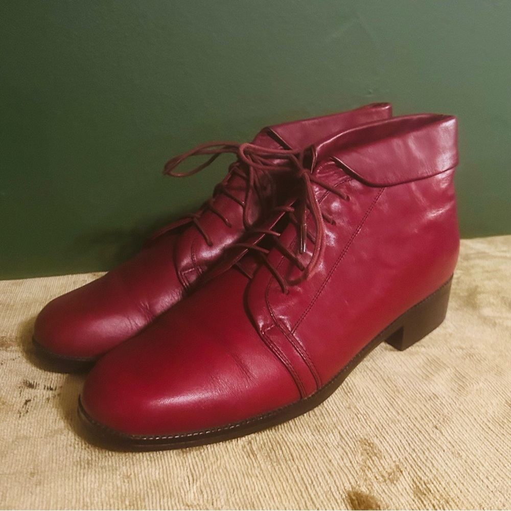 Fabulous Vintage 90s/Y2K Deep Red Leather Lace Up Ankle Boots Ladies sz 10